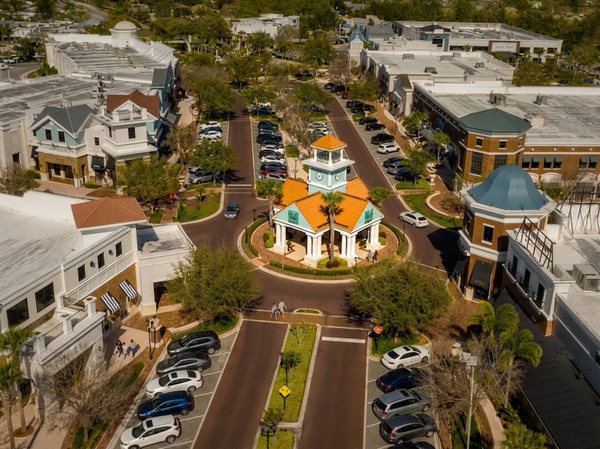 Aerial view of the Winter Garden town square clock tower